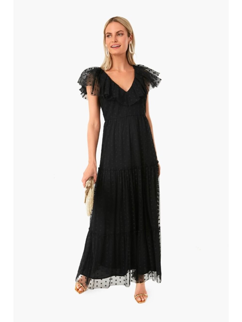 Tuckernuck Black Tulle Giselle Gown in Black Onyx size L Maxi Cocktail Party
